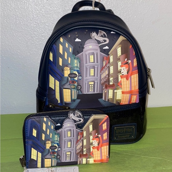 Loungefly Harry Potter Diagon Alley Sequin Mini Backpack and Wallet - Picture 2 of 12